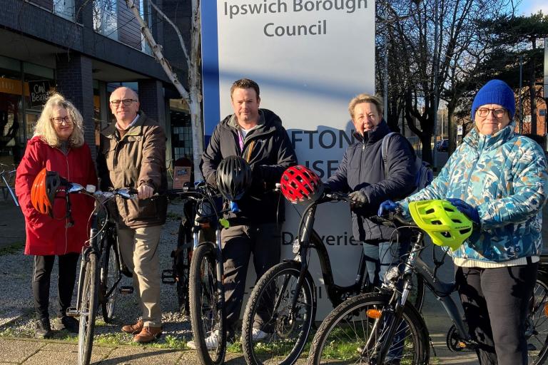 Group of Ipswich Borough Councillors with cycles