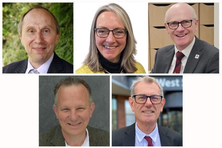 A collage of photographs of Suffolk's district and borough council leaders