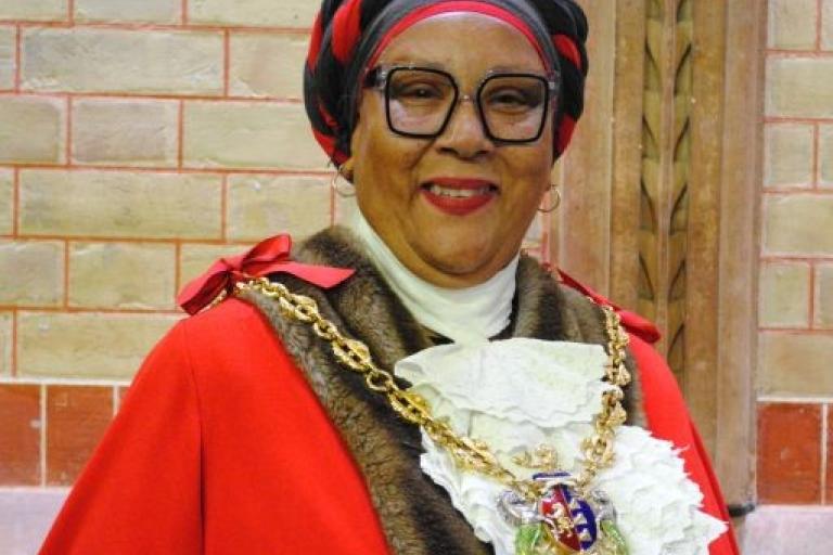 Mayor of Ipswich wearing her chain and robes of office