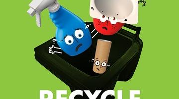 Rescue me recycling poster featuring commonly missed items that can be recycled.