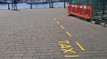 View of Key Street at Ipswich Waterfront with road marking for Taxis