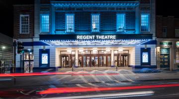 Outside the Regent Theatre Ipswich at night after multi-million pound upgrade