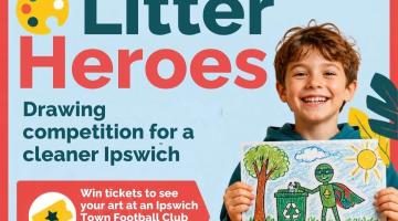 Poster for Litter Heroes drawing competition open to primary school age children in Ipsiwch